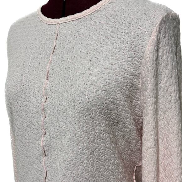 SANCTUARY Textured Knit Lettuce Edge Long Sleeve Tee Top Light Pink NWT Large - Picture 2 of 7